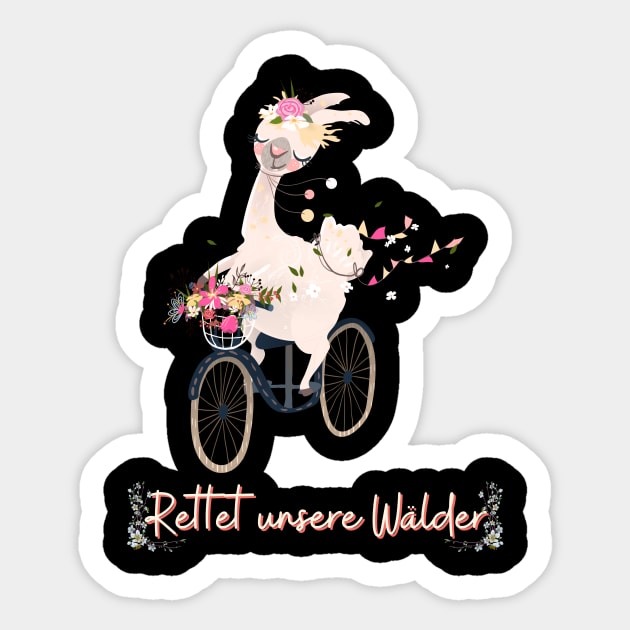 Alpaka Fahrrad Wald Retten Prinzessin Blumen Süß.png Sticker by Maggini Art